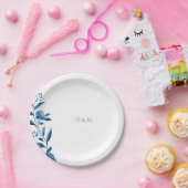 Assiettes En Carton Monogramme Mariage floral bleu (Fête)