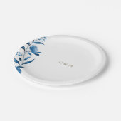 Assiettes En Carton Monogramme Mariage floral bleu (Angle)
