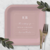 Assiettes En Carton Monogramme Mariage Mauve Dusty couleur simple