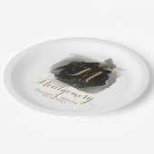 Assiettes En Carton Monogramme Mariage noir et or spectaculaire (Angle)