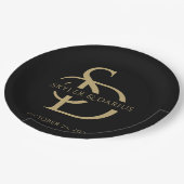 Assiettes En Carton Monogramme Mariage Simple Personnalisé Avec Nom (Angle)