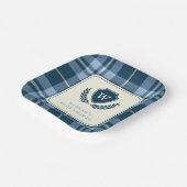 Assiettes En Carton Monogramme Marine Bleu Plaid Baby Boy Douche (Angulaire)