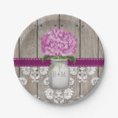 Assiettes En Carton Monogramme Mason Jar Plum Hydrangea Mariage (Devant)