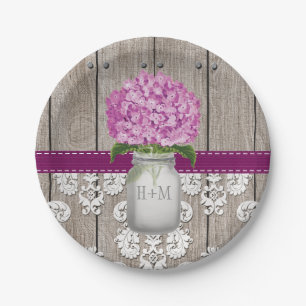 Assiettes En Carton Monogramme Mason Jar Plum Hydrangea Mariage