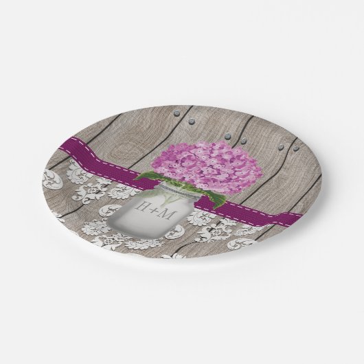 Assiettes En Carton Monogramme Mason Jar Plum Hydrangea Mariage (Angle)