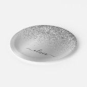 Assiettes En Carton Monogramme métallisé pailleté argent Nom Glamour (Angle)