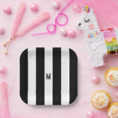 Assiettes En Carton Monogramme minimal de bande de cabane noire et bla (Fête)