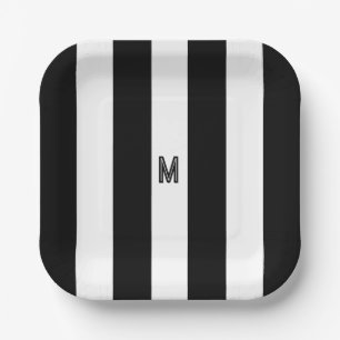 Assiettes En Carton Monogramme minimal de bande de cabane noire et bla