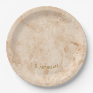 Assiettes En Carton Monogramme minimaliste en or marbre or