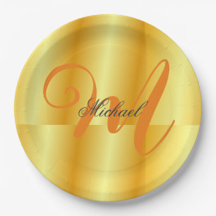 Assiettes En Carton Monogramme Minimaliste Plain Moderne Couleur Or