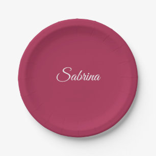 Assiettes En Carton Monogramme minimaliste rose cerise rose