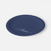 Assiettes En Carton Monogramme moderne bleu marine et blanc (Angle)
