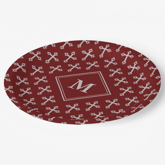 Assiettes En Carton Monogramme moderne Croix Bourgogne (Angle)