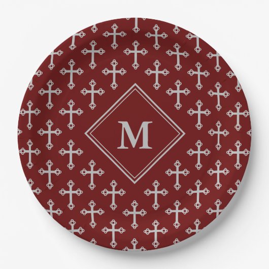 Assiettes En Carton Monogramme moderne Croix Bourgogne (Devant)