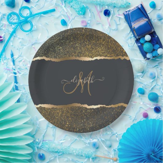 Assiettes En Carton Monogramme moderne Elegant Gold Touch (Fête)