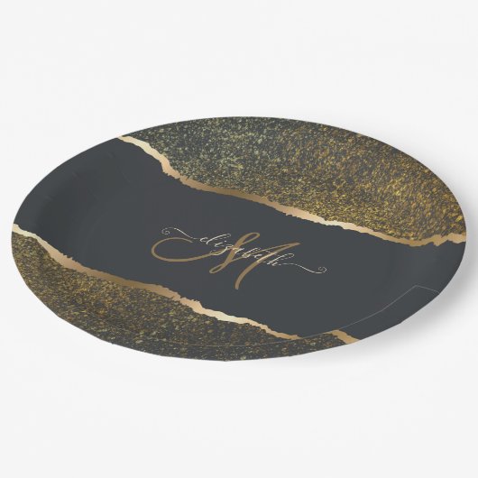 Assiettes En Carton Monogramme moderne Elegant Gold Touch (Angle)