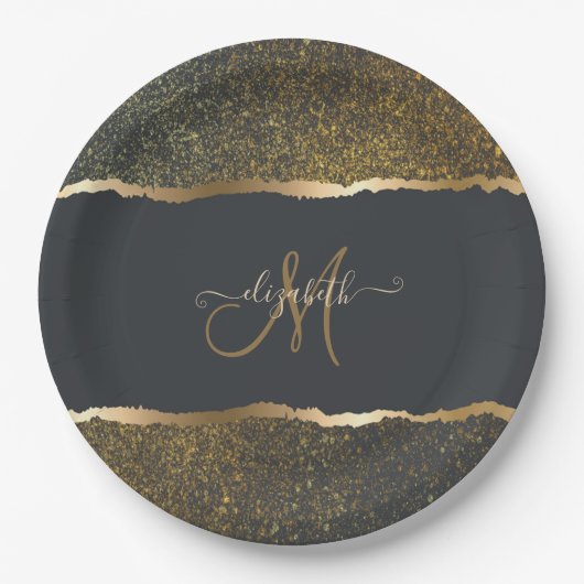 Assiettes En Carton Monogramme moderne Elegant Gold Touch (Devant)
