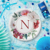 Assiettes En Carton Monogramme moderne Floral personnalisé (Fête)