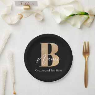 Assiettes En Carton Monogramme moderne Initiale B & Nom Personnalisé