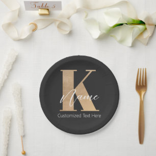Assiettes En Carton Monogramme moderne Initiale K & Nom Personnalisé