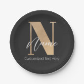 Assiettes En Carton Monogramme moderne Initiale N & Nom Personnalisé (Devant)