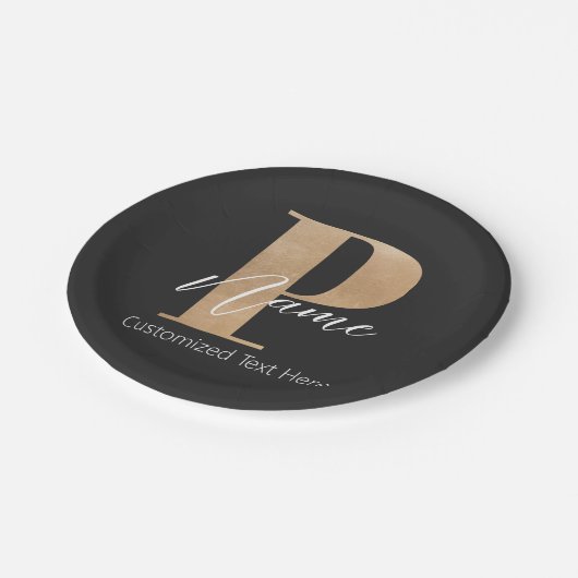 Assiettes En Carton Monogramme moderne Initiale P & Nom Personnalisé (Angle)
