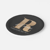 Assiettes En Carton Monogramme Moderne Initiale R & Nom Personnalisé (Angle)