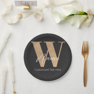 Assiettes En Carton Monogramme Moderne Initiale W & Nom Personnalisé