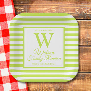 Assiettes En Carton Monogramme Moderne Lime Green Stripes Retrouvaille