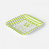 Assiettes En Carton Monogramme Moderne Lime Green Stripes Retrouvaille (Angulaire)