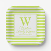 Assiettes En Carton Monogramme Moderne Lime Green Stripes Retrouvaille (Recto)