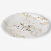 Assiettes En Carton Monogramme moderne Mariage en marbre doré personna (Angle)