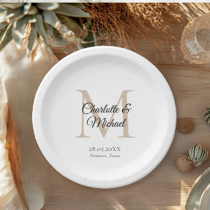 Assiettes En Carton Monogramme moderne minimal