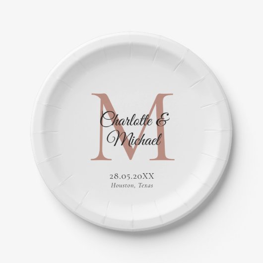 Assiettes En Carton Monogramme moderne minimal (Devant)