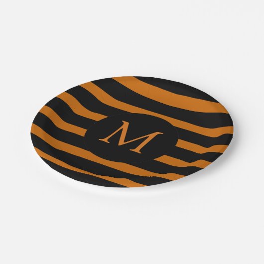 Assiettes En Carton Monogramme moderne orange et noir (Angle)