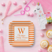 Assiettes En Carton Monogramme moderne Orange Stripes Famille Réunion (Fête)
