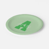 Assiettes En Carton Monogramme moderne | Pale & Kelly Green (Angle)