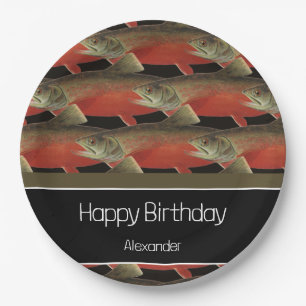 Assiettes En Carton Monogramme moderne Poisson Saumon Design Noir Blan