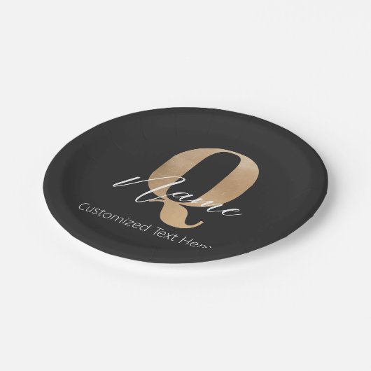 Assiettes En Carton Monogramme moderne Q & Nom initial Personnalisé (Angle)