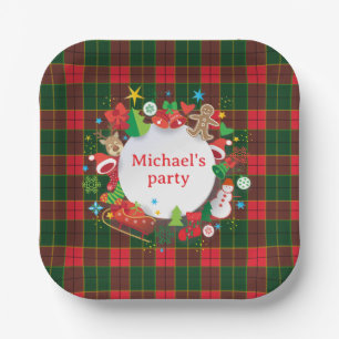 Assiettes En Carton Monogramme motif écossais de Noël des Fêtes de fin