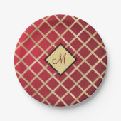 Assiettes En Carton Monogramme Motif géométrique Diamant Or Rouge (Devant)