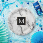 Assiettes En Carton monogramme noir et blanc marbre (Fête)