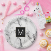 Assiettes En Carton monogramme noir et blanc marbre (Fête)
