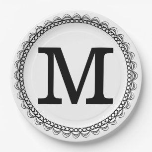 Assiettes En Carton Monogramme noir personnalisé