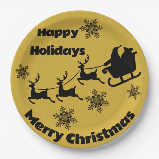 Assiettes En Carton Monogramme noir sur or Joyeux Noël | (Devant)