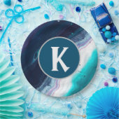 Assiettes En Carton Monogramme océanique Abstrait (Fête)