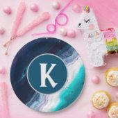 Assiettes En Carton Monogramme océanique Abstrait (Fête)