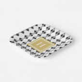 Assiettes En Carton Monogramme or noir blanc arlequin motif (Angulaire)