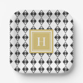 Assiettes En Carton Monogramme or noir blanc arlequin motif (Recto)