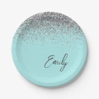 Monogramme Pailleté Argent Bleu Aqua Sarcelle